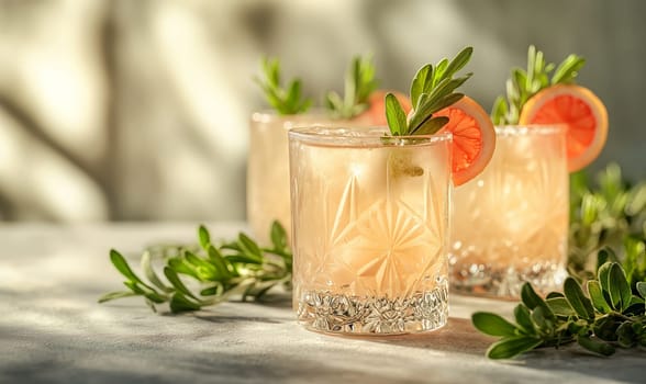 A light cocktail in a glass on the table. Selective soft focus.
