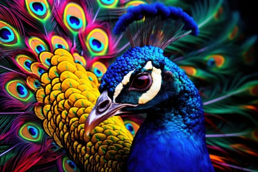 Majestic Peacock bird. Fly exotic animals. Generate Ai