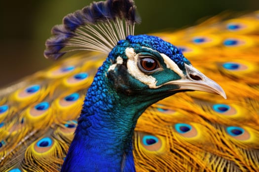 Elaborate Peacock head bird. Species beauty. Generate Ai