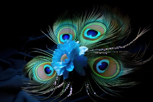 Delicate Peacock feather flowers. Beauty animal. Generate Ai