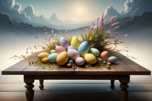 Abstract Easter background, Easter eggs. AI generated image.