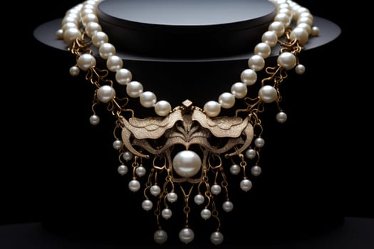 Luxurious Pearl necklace. Fashion elegant jewel. Generate Ai
