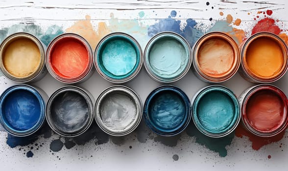 Cans of paint on a white background.