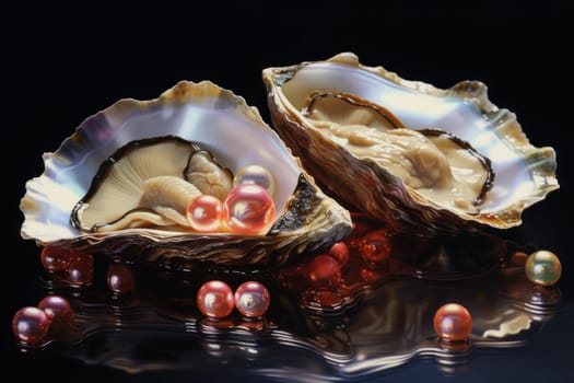 Marine Pearls oyster. Sea natural sand. Generate Ai