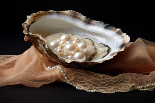 Lustrous Pearls oyster white. Sand nature. Generate Ai