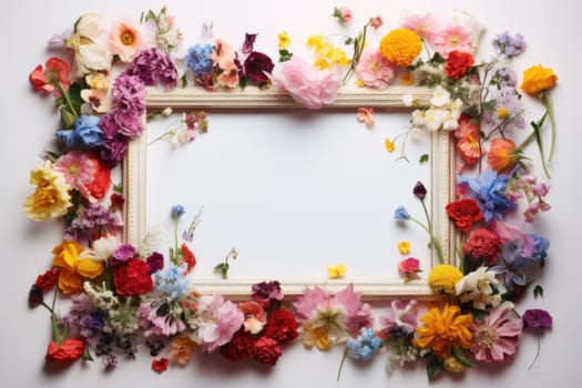 Picturesque Photo frame wild flowers. Art flowers leaf. Generate Ai