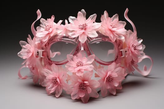 Therapeutic Pink flowers mask. Cute lady. Generate Ai