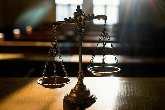 A wooden table is shown, with a metal scale placed on top of it.