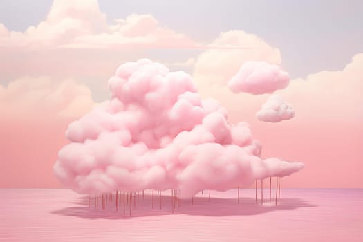 Tranquil Podium pink clouds sky. Minimal color. Generate Ai