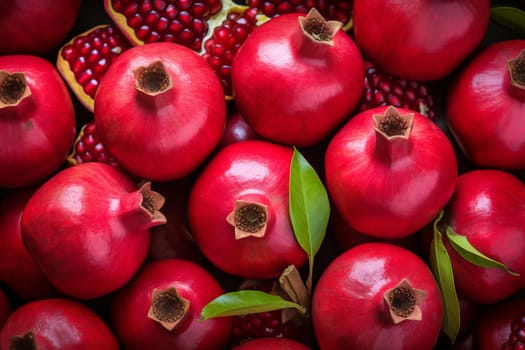 Luscious Pomegranate red fresh background. Cut food. Generate Ai
