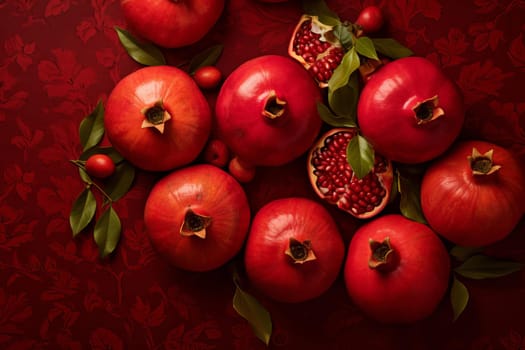 Luscious Pomegranate red ripe background. Organic sweet. Generate Ai