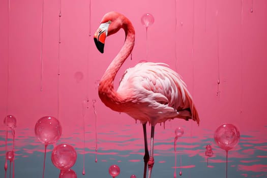 Pink flamingo. Nature bird summer. Generate Ai