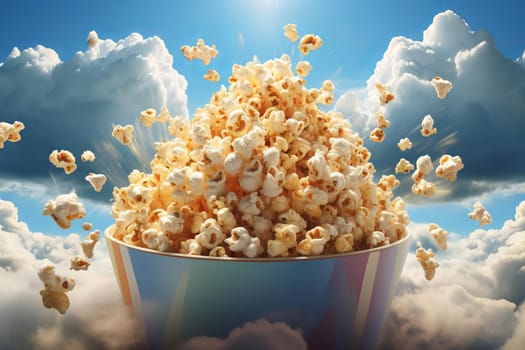 Tranquil Popcorn snack sky nature. Food corn. Generate Ai