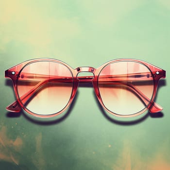 Vintage-inspired red sunglasses on a turquoise background.