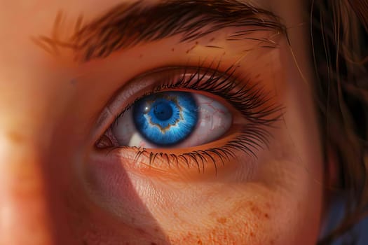 Detailed view of a childs blue eye in close-up, capturing the intricate details and vibrant color.