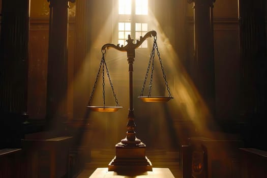 Scales of Justice in front of a window in Court Hall