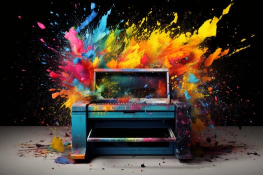 Colorful Printer color splashes element. Laser paint. Generate Ai