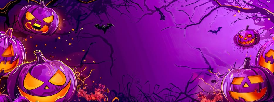 Vibrant halloween-themed background with cartoon jack-o'-lanterns and spooky trees
