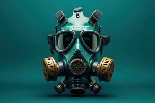 Gas mask with two filters on a black background. Respiratory protection.