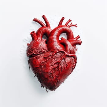 An anatomically detailed model of a human heart isolated on white background.