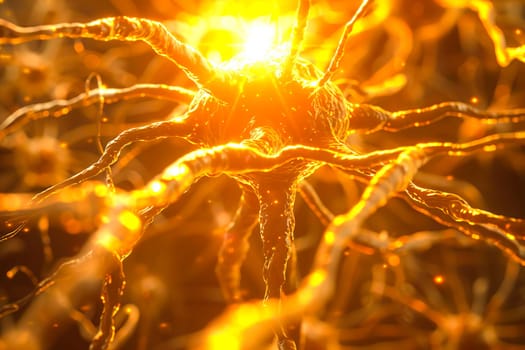 Neurons transmit signals with a bright flash in the brains neural network.