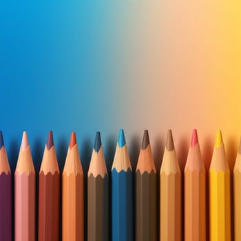 Colorful pencils lined up against a gradient background