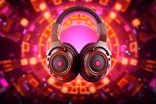 Stylish headphones with glowing elements on abstract background.