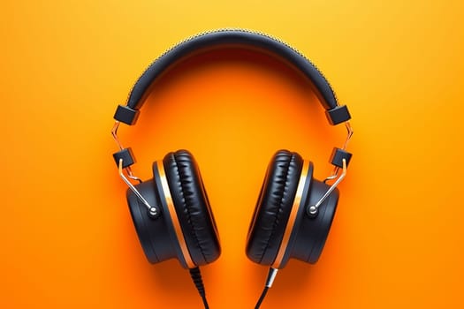 Black headphones against an orange background