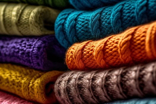 Vibrantly colored stack of various textured towels or textiles.