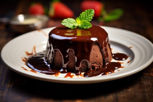 Rich Chocolate pudding. Cake milk dessert. Generate Ai