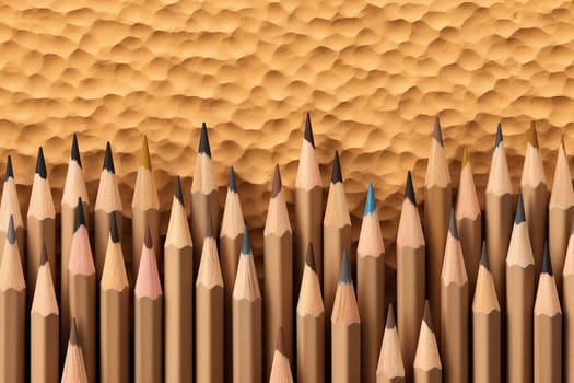 A collection of sharpened pencils arranged neatly in front of a textured surface.