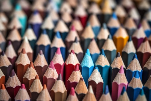 Close-up of an assortment of sharpened, colorful pencils.