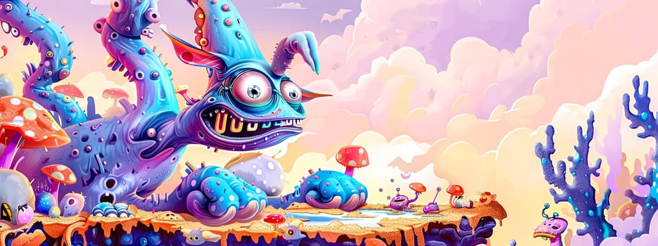 Vibrant illustration of an imaginative sea life scene featuring a whimsical underwater creature