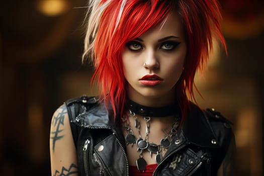 Independent Punk rock woman. Female hair luxury. Generate AI