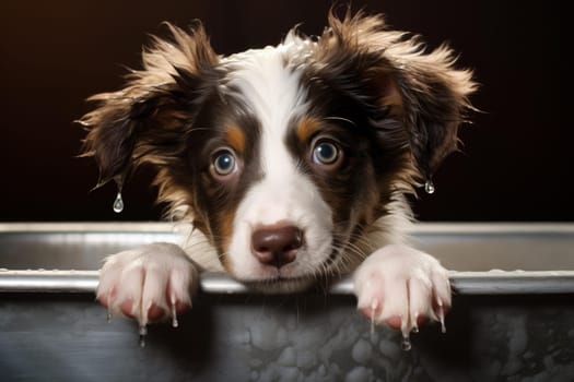 Therapeutic Puppy dog foam bath. Home water. Generate Ai