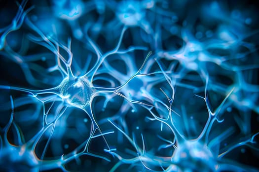 Close-up of neurons firing in the human brain, showcasing a complex network of connections.