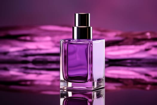 Sleek Purple cosmetic bottle. Care clean spa. Generate Ai