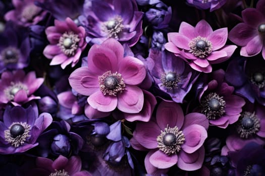 Fragrant Purple flowers closeup. Blossom nature. Generate Ai