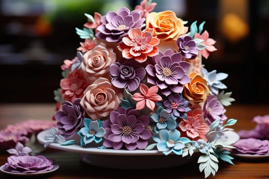 Flowers made of colored plasticine. Floral plasticine composition.