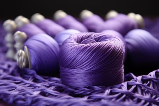 Soft Purple thread knitting. Craft handmade. Generate Ai
