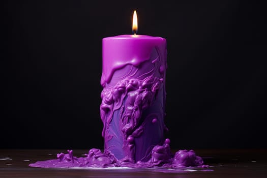 Flickering Purple wax candle burning. Light glowing wick one festive. Generate Ai