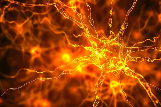 Close-up of active neurons in the brain, illustrating synaptic activity.
