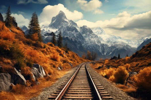 Majestic Railway mountains. Nature landscape scenic. Generate Ai