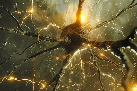 Neurons in action with synapses firing in the brain.