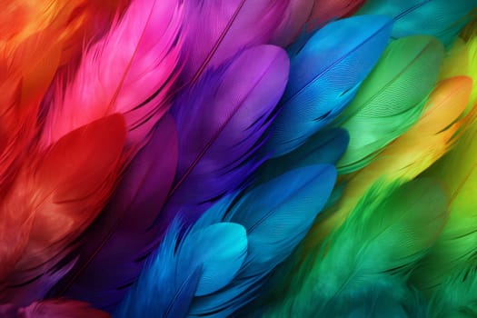 Iridescent Rainbow feathers. Pattern abstract texture. Generate Ai