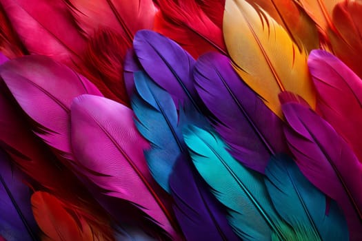 Vivid Rainbow feathers colorful. Fashion macro. Generate Ai