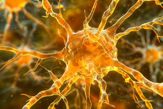 A close-up view of neural activity in the human brain, showcasing firing neurons.