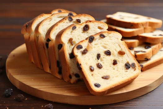 Dense Raisin slices bread. Slice tasty delicious. Generate AI