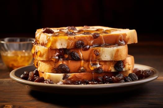 Delectable Raisin slices bread stack. Food nutrition. Generate AI