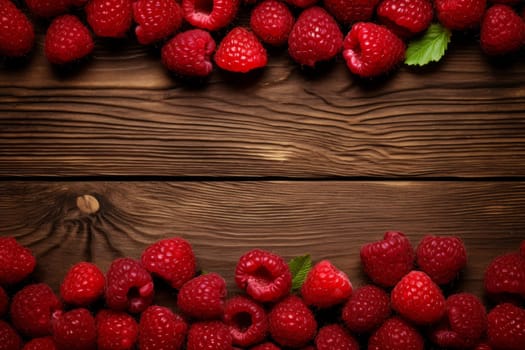 Round Raspberries wooden. Season dessert food. Generate Ai